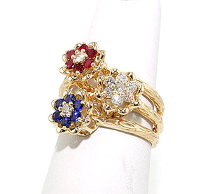 Celebrate America Original Small Tulip Rings™ 3 Ring Bundle- 10K Solid Yellow Gold