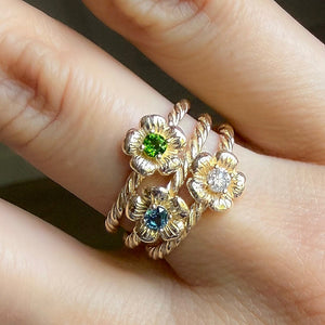 Wild Rose Rings - 10K Solid Yellow Gold -Genuine Birthstones