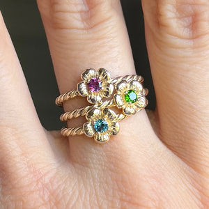 Wild Rose Rings - 10K Solid Yellow Gold -Genuine Birthstones