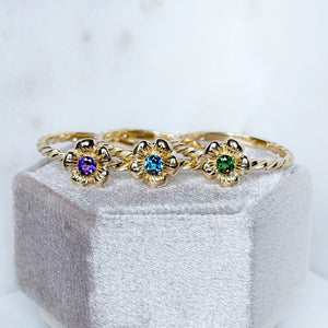 Wild Rose Rings - 10K Solid Yellow Gold -Genuine Birthstones