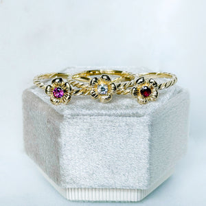 Wild Rose Rings - 10K Solid Yellow Gold -Genuine Birthstones