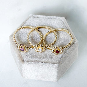 Wild Rose Rings - 10K Solid Yellow Gold -Genuine Birthstones