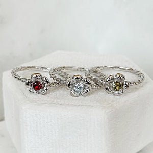 Reimagined Wild Rose Rings - Sterling Silver Birthstones