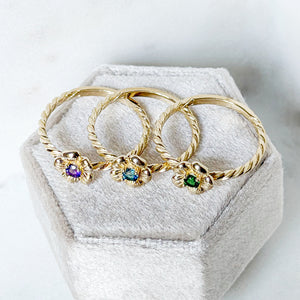 Wild Rose Rings - 10K Solid Yellow Gold -Genuine Birthstones